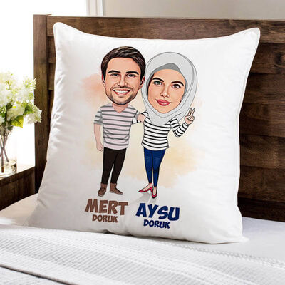 Her Zaman Omuz Omuza Sevgilim Karikatürlü Yastık - 1