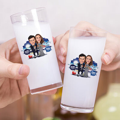 Her Zaman Seninle Karikatürlü İkili Rakı Bardağı Seti - 2