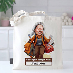 Herşeye Yetişen Anne Karikatürlü Bez Çanta - 1