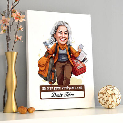 Herşeye Yetişen Anne Karikatürlü Kanvas Tablo - 1