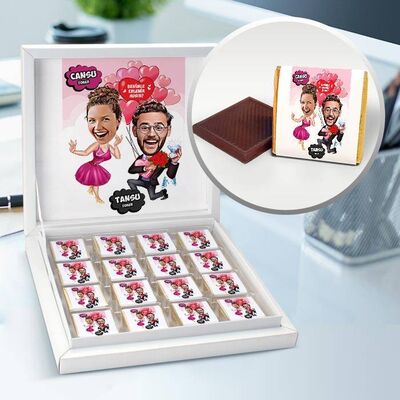 Heyecanlı Aşk Çiftleri Karikatürlü Çikolata Kutusu - 1