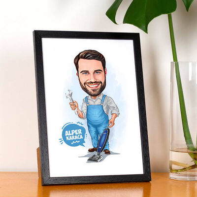 Hünerli Erkek Karikatürlü Resim Çerçevesi - 1