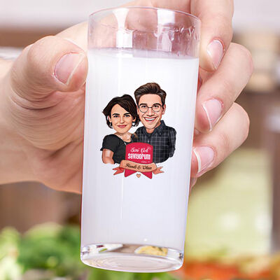 Huzurlu Aşıklar Karikatürlü İkili Rakı Bardağı Seti - 3