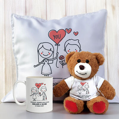 I Love You Kupa Ayıcık ve Yastık Seti - 1