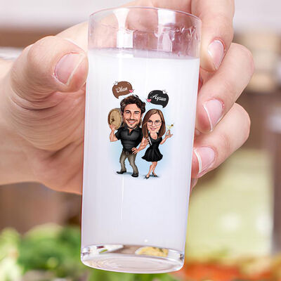 İçmeyi Seven Çift Karikatürlü İkili Rakı Bardağı Seti - 3
