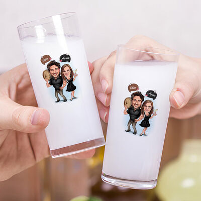 İçmeyi Seven Çift Karikatürlü İkili Rakı Bardağı Seti - 2