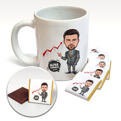 İktisatçı Adam Karikatürlü Kupa ve Çikolata - 1