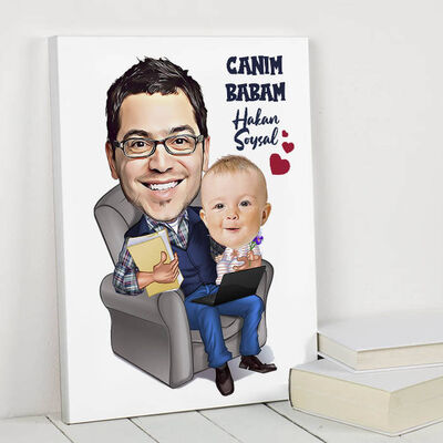 İlgili Baba Karikatürlü Kanvas Tablo - 1