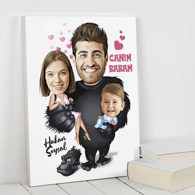 İlk Babalar Gününe Özel Karikatürlü Kanvas Tablo - 1