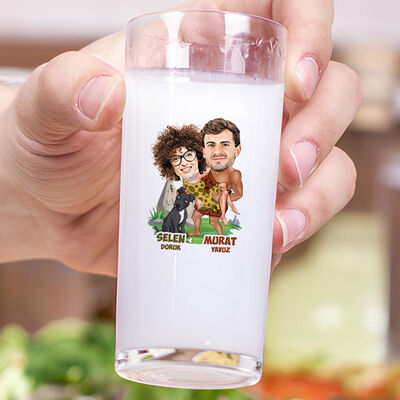 İlkel Aşıklar Karikatürlü İkili Rakı Bardağı Seti - 3