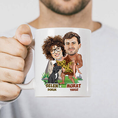 İlkel Aşıklar Karikatürlü Kupa Bardak - 1
