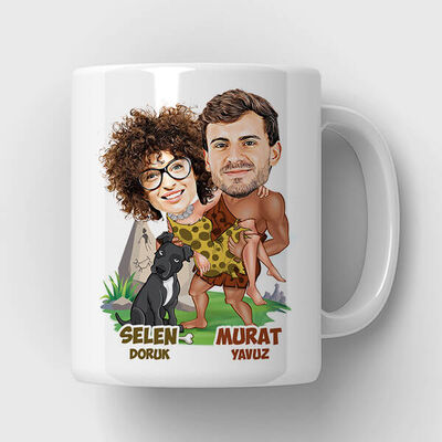 İlkel Aşıklar Karikatürlü Kupa Bardak - 2