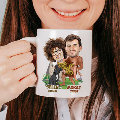 İlkel Aşıklar Karikatürlü Kupa Bardak - 3