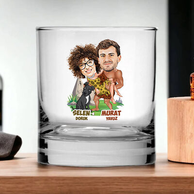 İlkel Aşıklar Karikatürlü Viski Kadehi - 4
