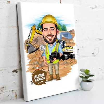 İnşaat Mühendisi Erkek Karikatürlü Kanvas Tablo - 2
