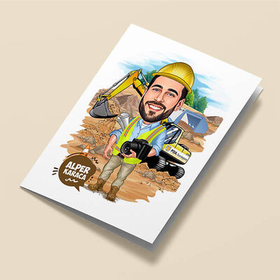 İnşaat Teknikeri Erkek Karikatürlü Tebrik Kartı - 1