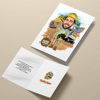 İnşaat Teknikeri Erkek Karikatürlü Tebrik Kartı - 4