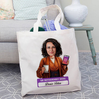 Instagramcı Anne Karikatürlü Bez Çanta - 2