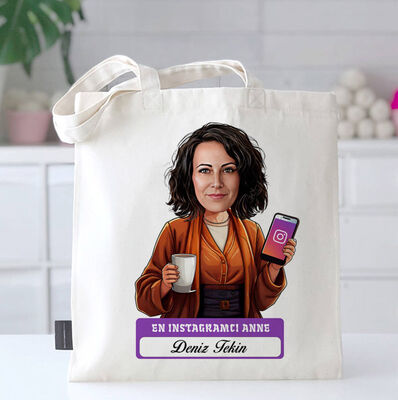 Instagramcı Anne Karikatürlü Bez Çanta - 1