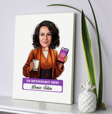 Instagramcı Anne Karikatürlü Kanvas Tablo - 2