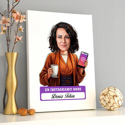 Instagramcı Anne Karikatürlü Kanvas Tablo - 1