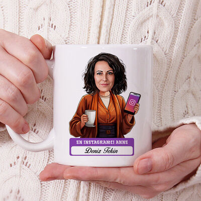 Instagramcı Anne Karikatürlü Kupa Bardak - 1