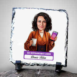 Instagramcı Anne Karikatürlü Taş Baskı