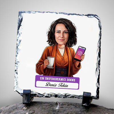 Instagramcı Anne Karikatürlü Taş Baskı - 1