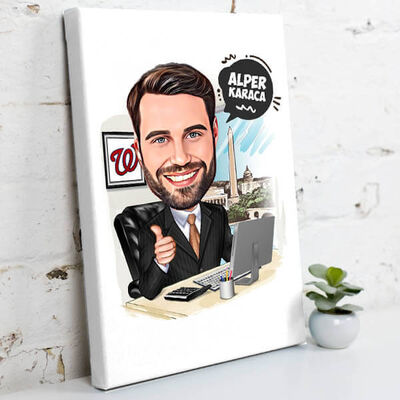 İş Adamı Erkek Karikatürlü Kanvas Tablo - 1