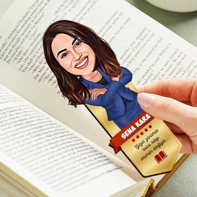 İş Kadını Karikatürlü Kitap Okuma Ayracı - 1
