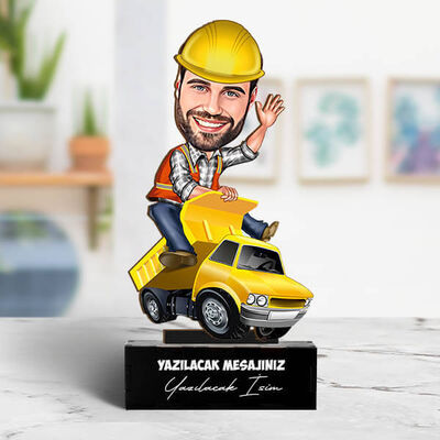 İş Kamyonuna Binmiş Erkek Karikatürlü Biblo - 1