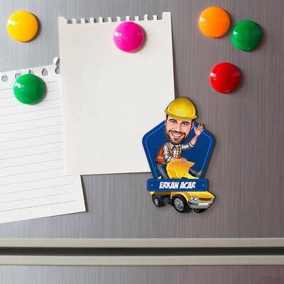 İş Kamyonundaki Erkek Karikatürlü Buzdolabı Magneti - 1