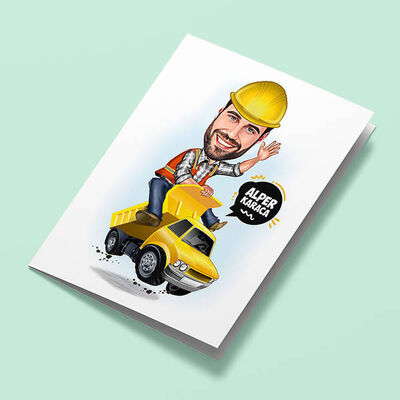 İş Kamyonundaki Erkek Karikatürlü Tebrik Kartı - 1