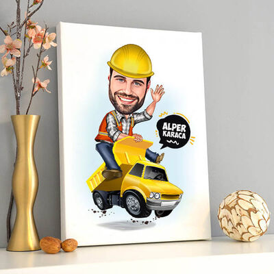 İş Makinesi Operatörü Erkek Karikatürlü Kanvas Tablo - 2