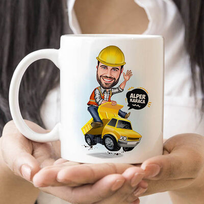 İş Makinesi Operatörü Erkek Karikatürlü Kupa Bardak - 2