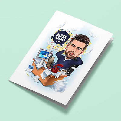 İş Yorgunu Erkek Karikatürlü Tebrik Kartı - 1