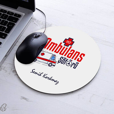 İsimli Ambulans Şoförü Temalı Yuvarlak Mousepad - 1