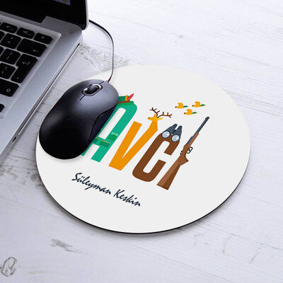 İsimli Avcı Temalı Yuvarlak Mousepad - 1