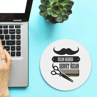 İsimli Berberlere Özel Yuvarlak Mousepad - 1
