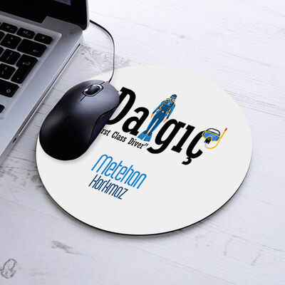 İsimli Dalgıç Temalı Yuvarlak Mousepad - 1