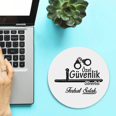 İsimli Güvenlik Görevlisi Temalı Yuvarlak Mousepad - 1