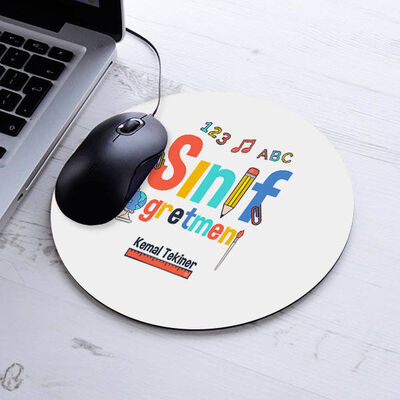 İsimli Sınıf Öğretmeni Temalı Yuvarlak Mousepad - 1