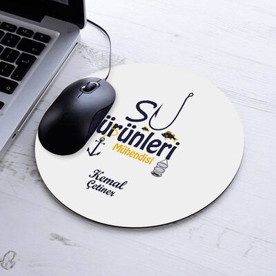 İsimli Su Ürünleri Mühendisi Temalı Yuvarlak Mousepad - 1