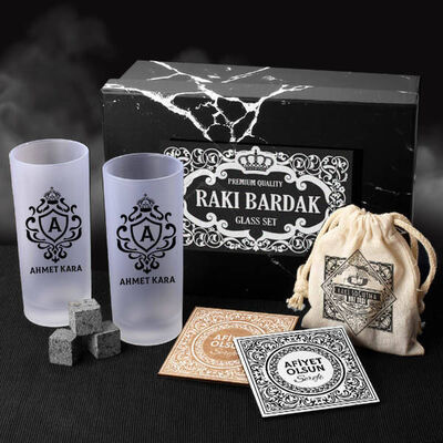 İsimli ve Harfli Rakı Bardağı Seti Hediye Kutusu - 1