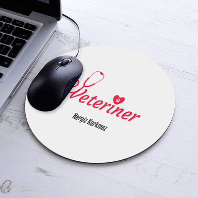 İsimli Veteriner Temalı Yuvarlak Mousepad - 1