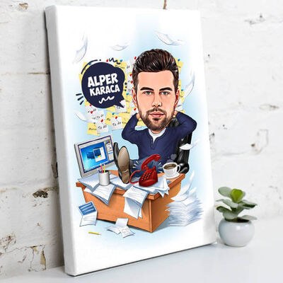 İşkolik Erkek Karikatürlü Kanvas Tablo - 1