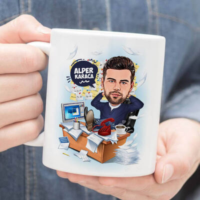 İşkolik Erkek Karikatürlü Kupa Bardak - 1