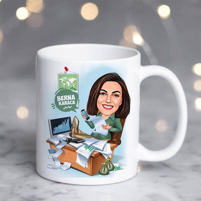 İşkolik Kadın Karikatürlü Bardak - 3