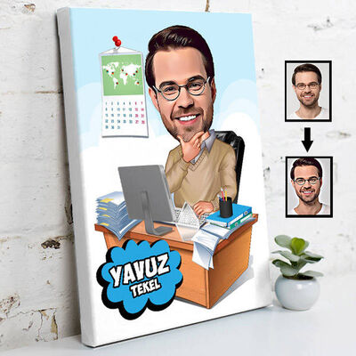 İşkolik Karikatürlü Kanvas Tablo - 1