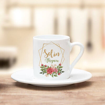 İsme Özel Çiçek Motifli Kahve Fincanı - 1